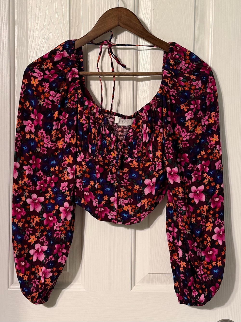Astr Floral Tie-Back Crop Corset Blouse XS
